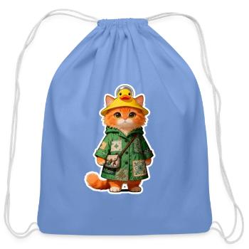Patchwork Kitten Explorer - Cotton Drawstring Bag - carolina blue - Front