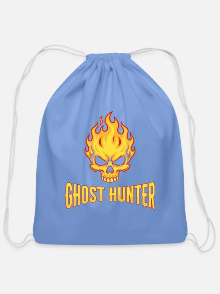 Ghost Hunter Flaming Skull Logo - Cotton Drawstring Bag - carolina blue