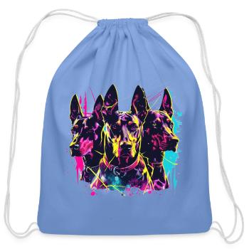Neon Doberman Trio Splash - Cotton Drawstring Bag - carolina blue - Front