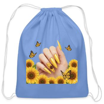 Sunflower Butterfly Nail Art - Cotton Drawstring Bag - carolina blue - Front