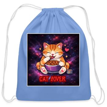 "Cosmic Cat Lover on a Tabby with Snack - Cotton Drawstring Bag - carolina blue - Front