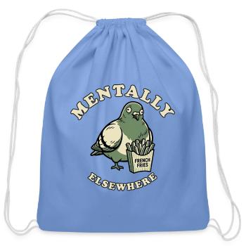 Mentally Elsewhere Funny Pigeon Graphic - Cotton Drawstring Bag - carolina blue - Front