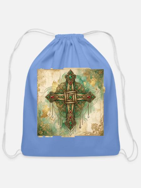 St_Brigit_cross - Cotton Drawstring Bag - carolina blue
