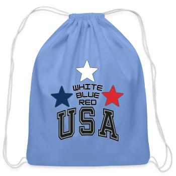 USA White Blue Red Stars - Cotton Drawstring Bag - carolina blue - Front