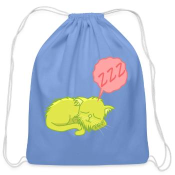 Lime Neon Sleepy Cat - Cotton Drawstring Bag - carolina blue - Front