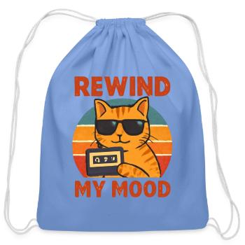 Rewind Mood Cat - Cotton Drawstring Bag - carolina blue - Front