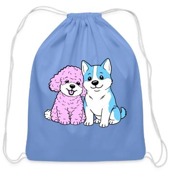 Cozy Poodle and Blue Husky Best Friends - Cotton Drawstring Bag - carolina blue - Front