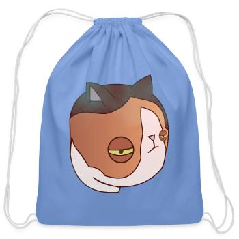 Sleepy Cat Face Illustration - Cotton Drawstring Bag - carolina blue - Front