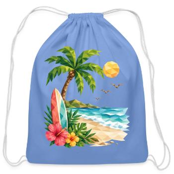 Low Poly Tropical Beach Paradise - Cotton Drawstring Bag - carolina blue - Front