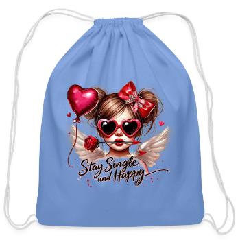 Happy Single Life - Cotton Drawstring Bag - carolina blue - Front