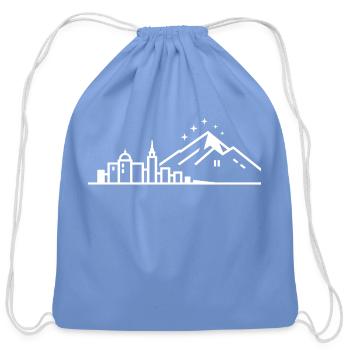 City Skyline Mountain Peaks Gifts for Cycling Fans - Cotton Drawstring Bag - carolina blue - Front