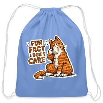 Grumpy Orange Cat Fun Fact I Don't Care Coffee - Cotton Drawstring Bag - carolina blue - Front