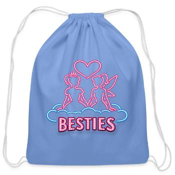 Besties Neon Heart Bond - Cotton Drawstring Bag - carolina blue - Front