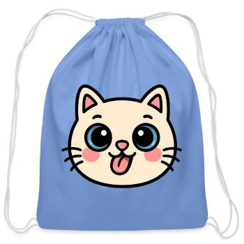 Kawaii Cat Face - Cotton Drawstring Bag - carolina blue - Front