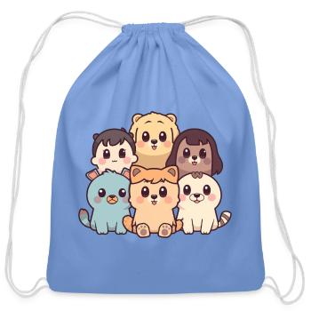 Chibi Critter Squad Collective - Cotton Drawstring Bag - carolina blue - Front