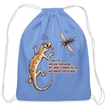Lizard and Mosquito Faith Motivational Design - Cotton Drawstring Bag - carolina blue - Front
