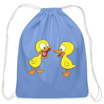 Quirky Duck Duo Illustration - Cotton Drawstring Bag - carolina blue - Front