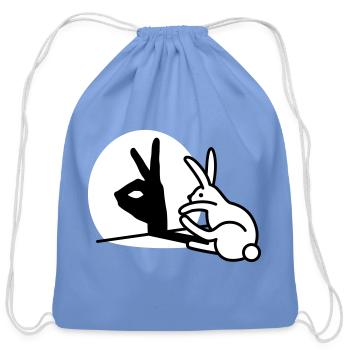 Funny Rabbit hand shadow puppets humor pop art - Cotton Drawstring Bag - carolina blue - Front