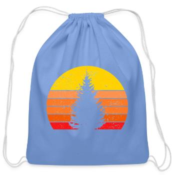 Sunset Silhouette of a Pine Tree - Cotton Drawstring Bag - carolina blue - Front