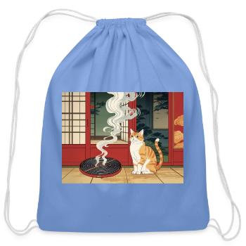Zen room cat and mosquito coil - Cotton Drawstring Bag - carolina blue - Front