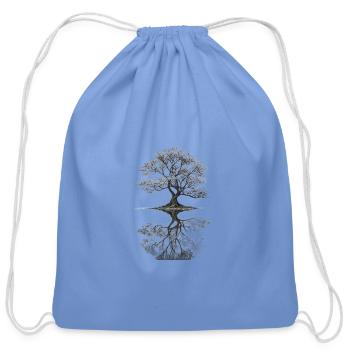 Mirror Tree Silhouette in Gray - Cotton Drawstring Bag - carolina blue - Front