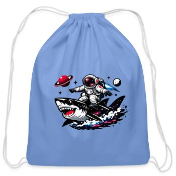 Astronaut Shark Ride in Space - Cotton Drawstring Bag - carolina blue - Front