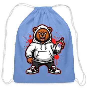 Graffiti Bear Hoodie Spray Art - Cotton Drawstring Bag - carolina blue - Front