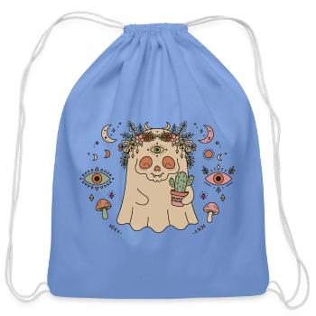 Three-Eyed Floral Ghost - Cotton Drawstring Bag - carolina blue - Front