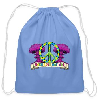 Make Love Not War Peace Sign – Hippie Retro 70s - Cotton Drawstring Bag - carolina blue - Front