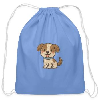Cozy Puppy Cartoon with Collar - Cotton Drawstring Bag - carolina blue - Front