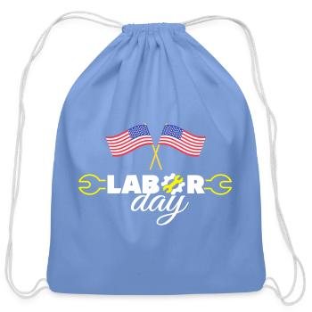 Labor Day Flagwork Graphic - Cotton Drawstring Bag - carolina blue - Front