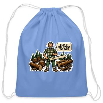 Lumberjack Chainsaw Scene - Cotton Drawstring Bag - carolina blue - Front