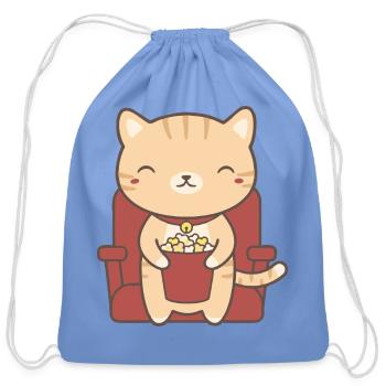 Kawaii Cat Popcorn Cute Movie Orange Tabby - Cotton Drawstring Bag - carolina blue - Front