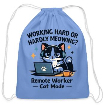 Remote Worker Cat Mode - Cotton Drawstring Bag - carolina blue - Front
