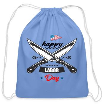 Patriotic Crossed Blades Labor Day - Cotton Drawstring Bag - carolina blue - Front
