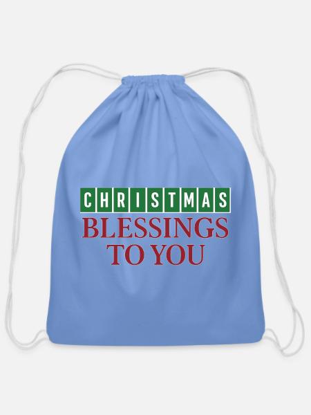 Christmas Blessings to You - Cotton Drawstring Bag - carolina blue