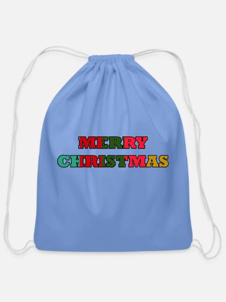 Merry Christmas - Cotton Drawstring Bag - carolina blue