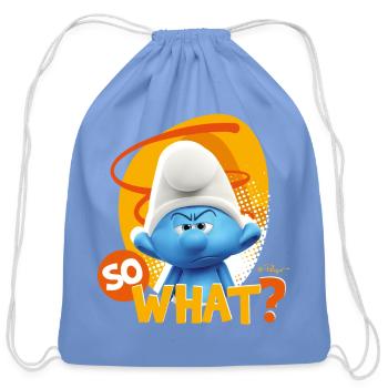 The Smurfs Funny Gift Grouchy Smurf So What? - Cotton Drawstring Bag - carolina blue - Front