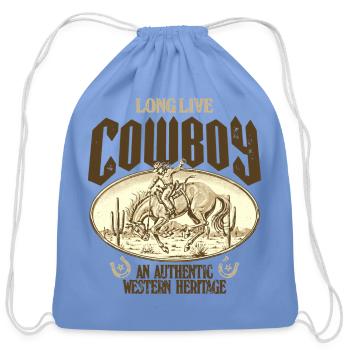 Long Live Cowboy Authentic Western - Cotton Drawstring Bag - carolina blue - Front