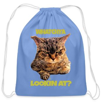 Whatchya Lookin At Cat - Cotton Drawstring Bag - carolina blue - Front