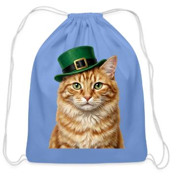 St. Patrick's Orange Tabby Cat in Leprechaun Hat - Cotton Drawstring Bag - carolina blue - Front