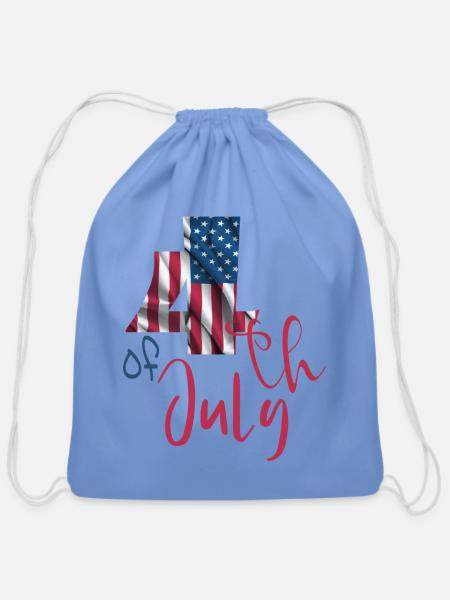 Stars and Stripes Fourth of July Script - Cotton Drawstring Bag - carolina blue