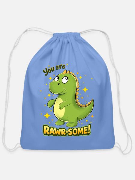 You Are Rawr Some Dino - Cotton Drawstring Bag - carolina blue