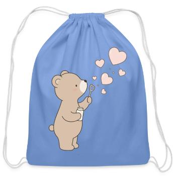 Cute Bear with Heart Bubbles Design - Cotton Drawstring Bag - carolina blue - Front