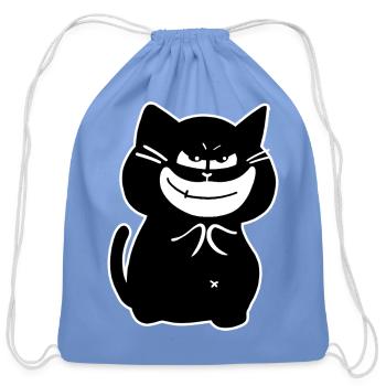 muahaha - Chubby Black Cat Expressions - Cotton Drawstring Bag - carolina blue - Front