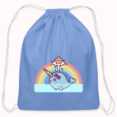 Cute Spouting Narwhal Girl With Happy Starfish - Cotton Drawstring Bag