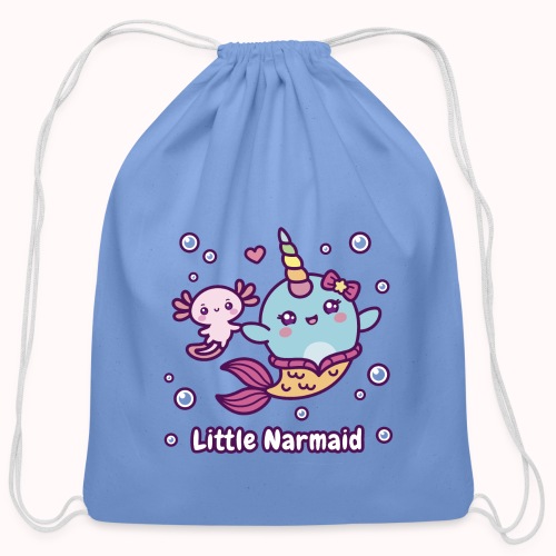 Little Narmaid - Cute Mermaid Narwhal With Axolotl - Cotton Drawstring Bag
