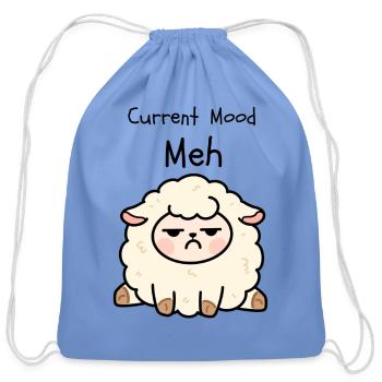 Current Mood: Meh - Funny Grumpy Sheep  - Cotton Drawstring Bag - carolina blue - Front