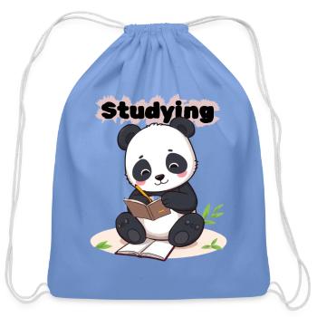 Hard Working Panda - Studying Time Mode - Cotton Drawstring Bag - carolina blue - Front