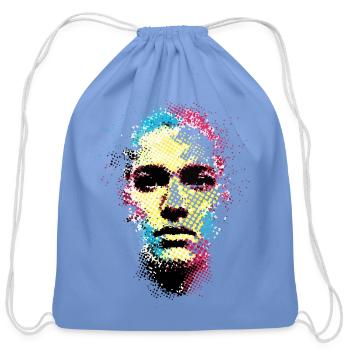 ColorSplit Halftone Face - Cotton Drawstring Bag - carolina blue - Front